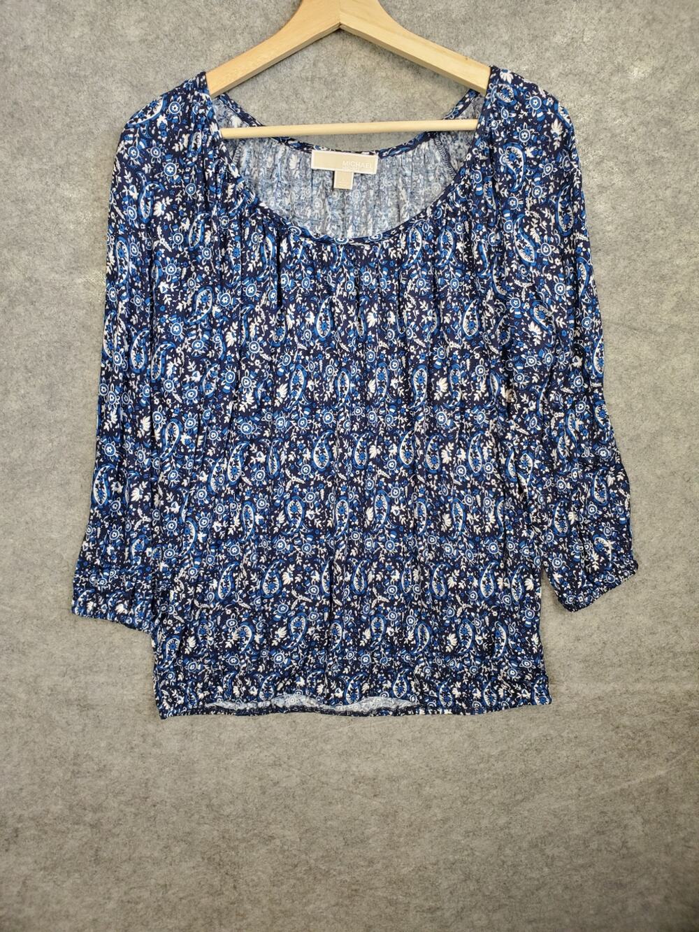 Women's Michael Kors Size Large Blue & White Paisley Boho Blouse